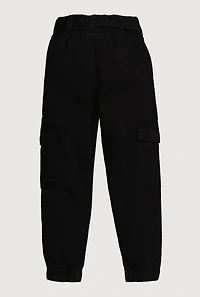 Toddler Girls Mid Rise Cargo Joggers with Tie Waist Belt, Black, Size 4T