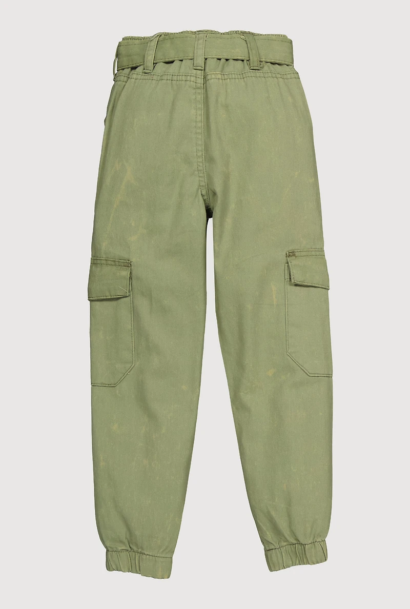 Toddler Girls Mid Rise Cargo Joggers with Tie Waist Belt, Green, Size 2T