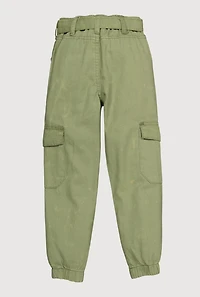 Toddler Girls Mid Rise Cargo Joggers with Tie Waist Belt, Green, Size 2T