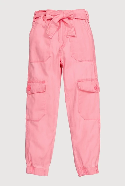 Toddler Girls Mid Rise Cargo Joggers with Tie Waist Belt, Pink, Size 4T