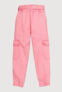 Toddler Girls Mid Rise Cargo Joggers with Tie Waist Belt, Pink, Size 4T