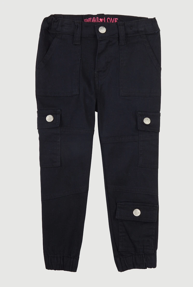 Toddler Girls Twill Utility Joggers, Black, Size 3T