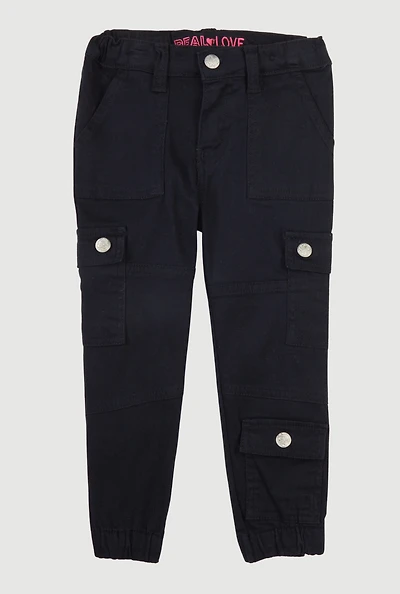 Toddler Girls Twill Utility Joggers, Black, Size 3T
