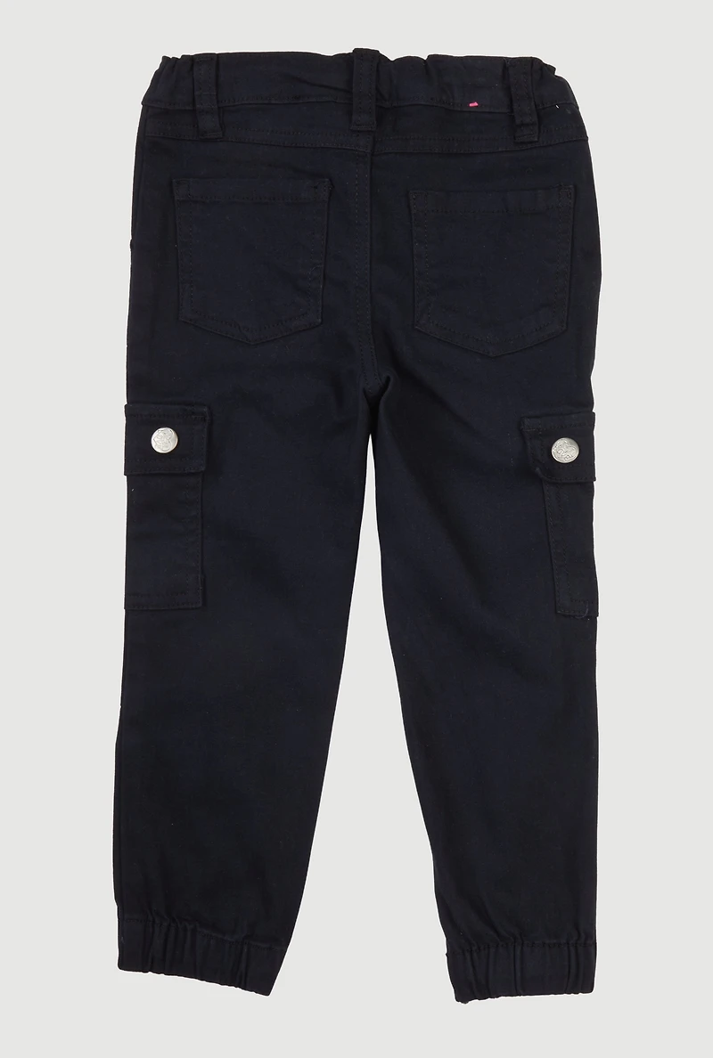Toddler Girls Twill Utility Joggers, Black, Size 4T