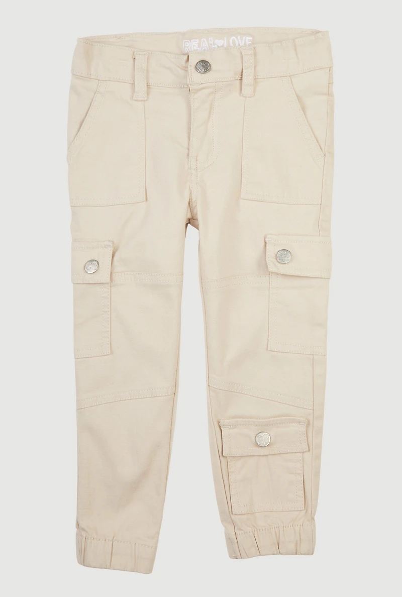 Toddler Girls Twill Moto Utility Joggers, Khaki,