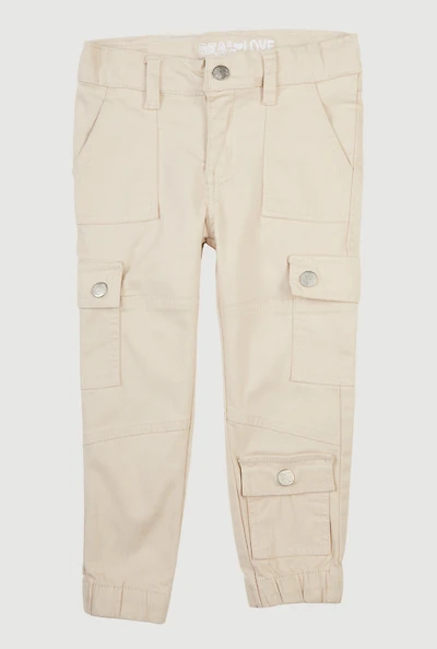 Toddler Girls Twill Moto Utility Joggers, Khaki,