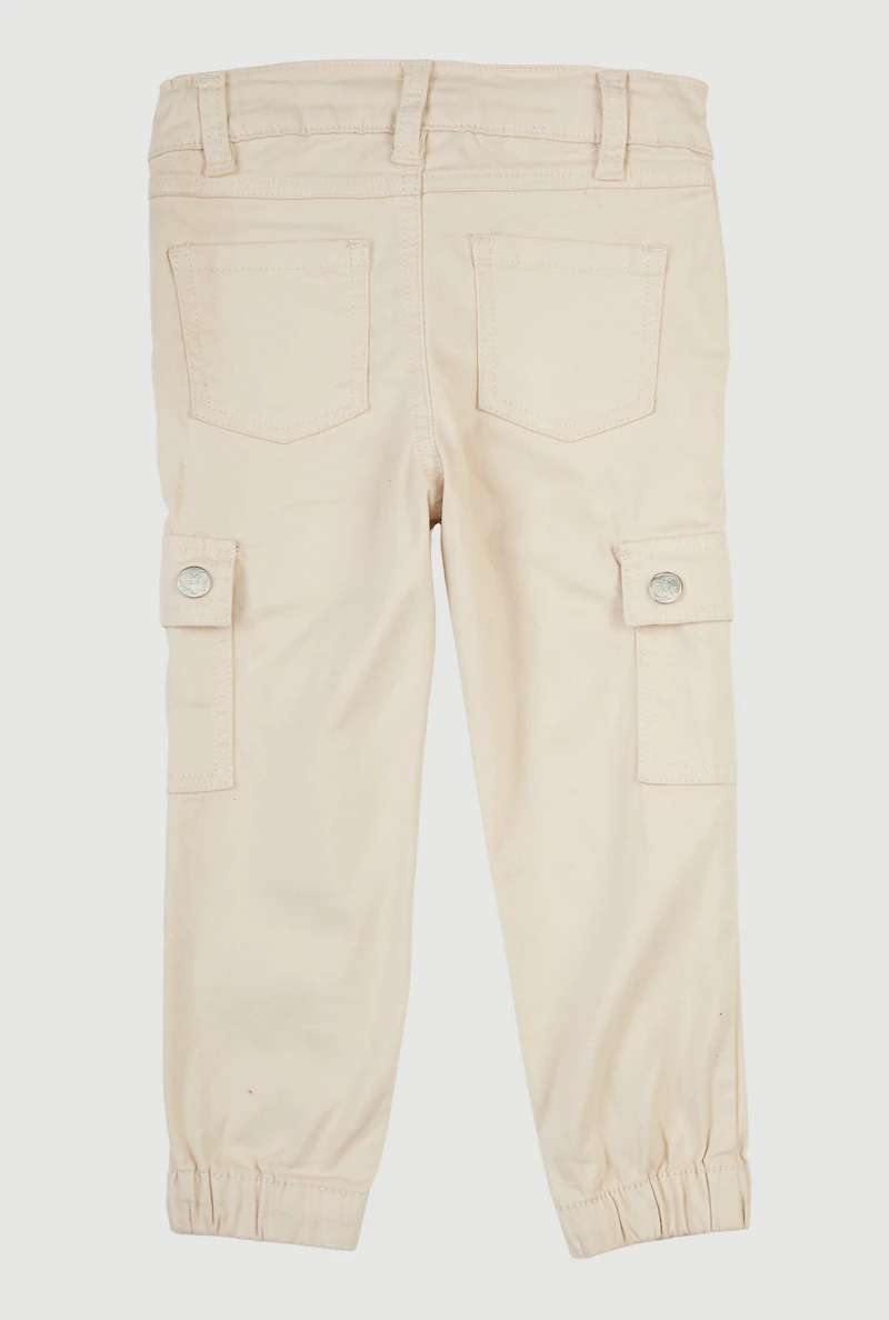 Toddler Girls Twill Moto Utility Joggers, Khaki, Size 3T