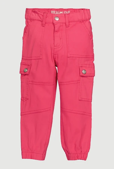 Toddler Girls Twill Cargo Pocket Joggers, Pink, Size 4T
