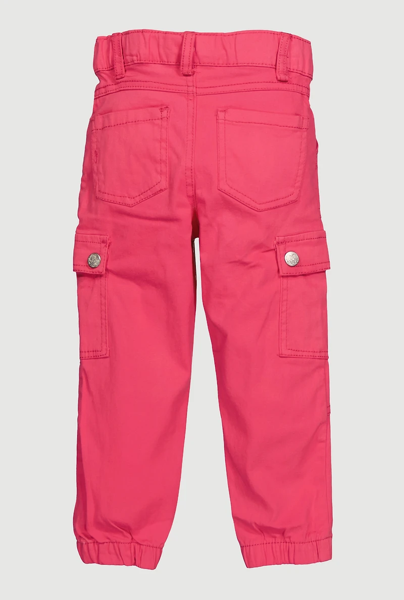Toddler Girls Twill Cargo Pocket Joggers, Pink, Size 4T
