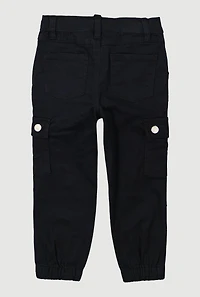 Toddler Girls Twill Snap Button Cargo Pocket Utility Pants, Black, Size 3T