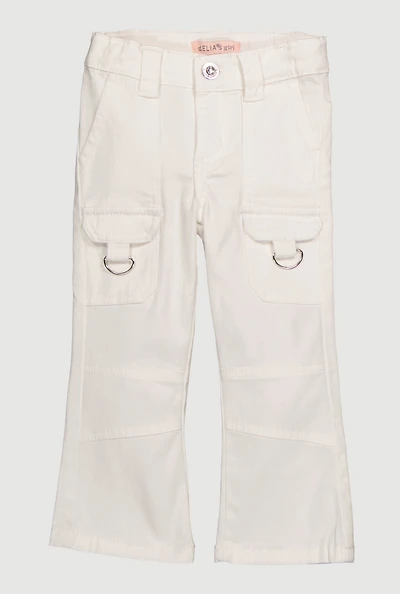 Toddler Girls Twill Moto Cargo Pocket Pants, White, Size 4T