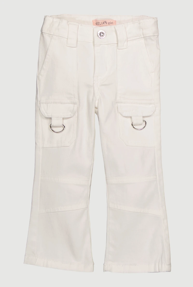 Toddler Girls Twill Moto Cargo Pocket Pants, White, Size 3T