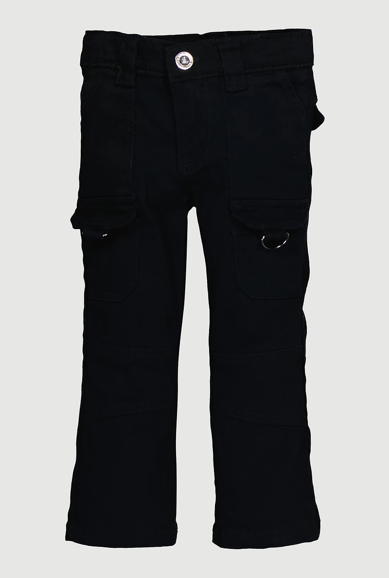 Toddler Girls Solid Twill Cargo Pants, Black, Size 3T