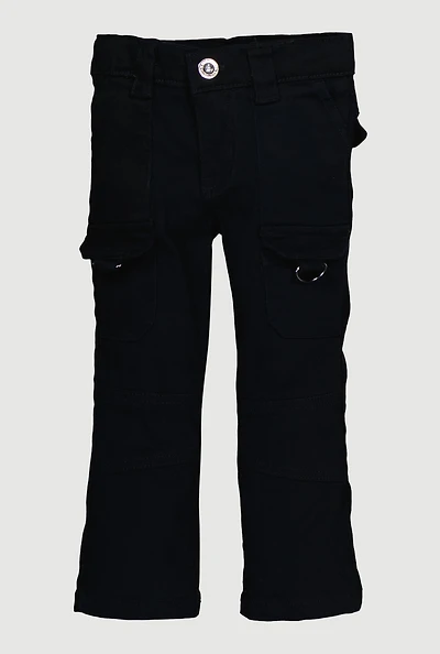 Toddler Girls Solid Twill Cargo Pants, Black, Size 3T