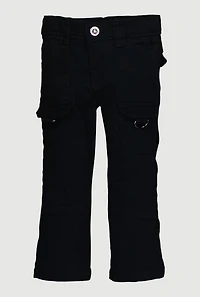 Toddler Girls Solid Twill Cargo Pants, Black, Size 3T