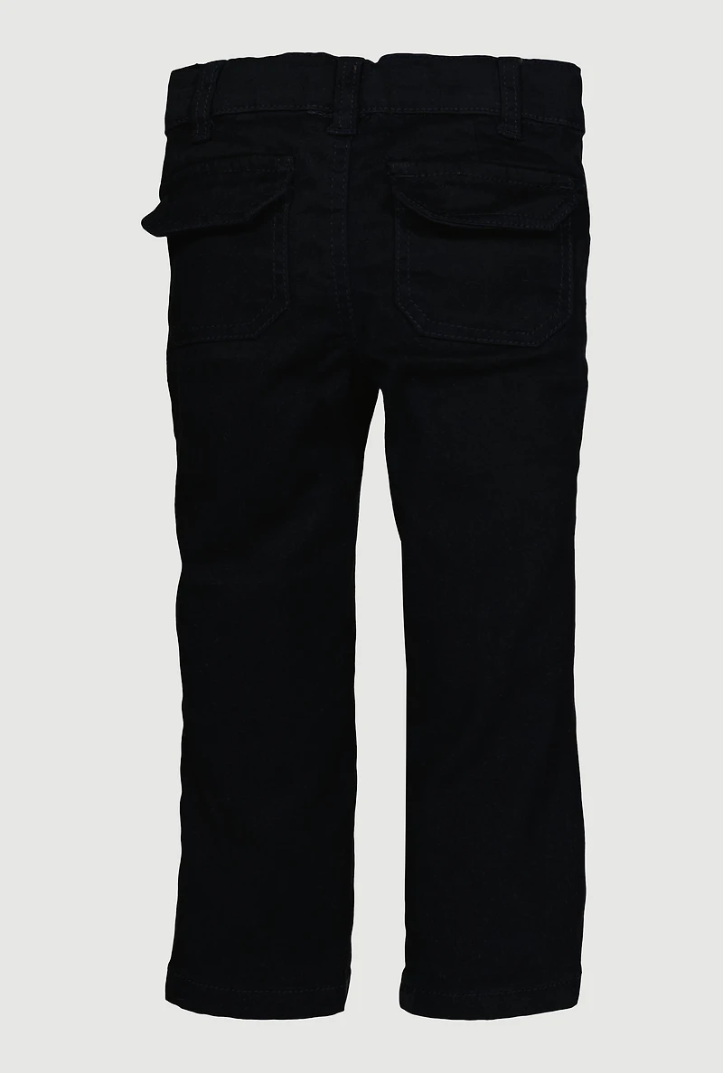 Toddler Girls Solid Twill Cargo Pants, Black, Size 3T