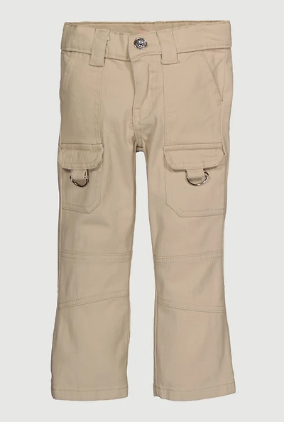 Toddler Girls Twill Decorative Stitch D Ring Cargo Pocket Pants, Khaki, Size 2T