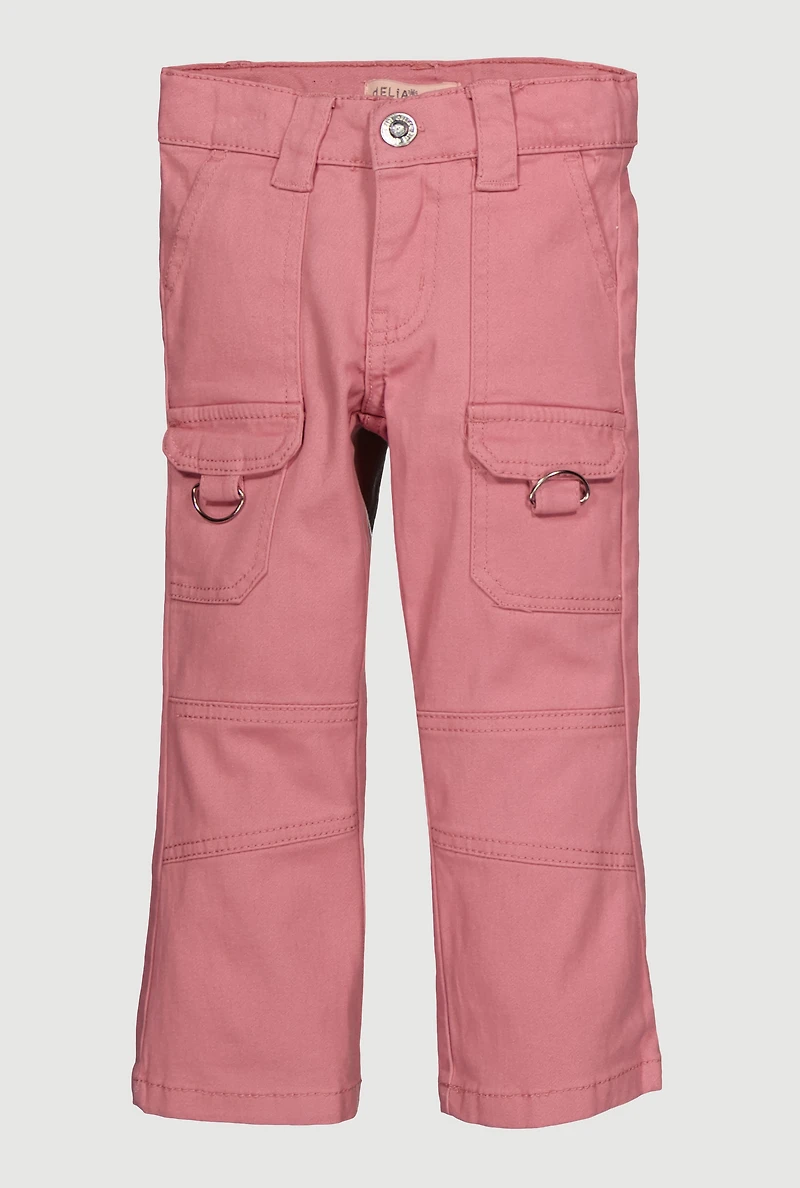 Toddler Girls Twill Decorative Stitch Cargo Pocket Pants, Pink, Size 3T
