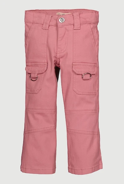Toddler Girls Twill Decorative Stitch Cargo Pocket Pants, Pink, Size 3T