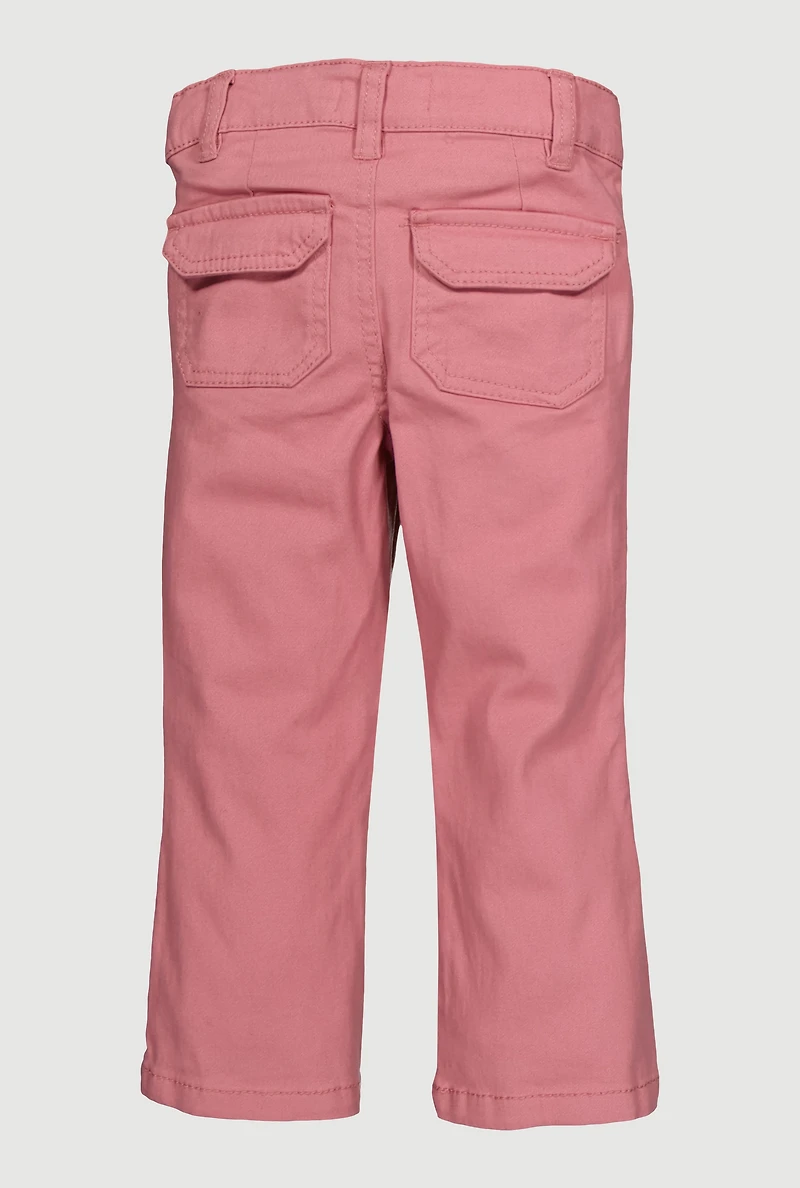 Toddler Girls Twill Decorative Stitch Cargo Pocket Pants, Pink, Size 3T