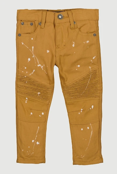 Toddler Boys Paint Splatter Skinny Moto Jeans, Khaki, Size 4T
