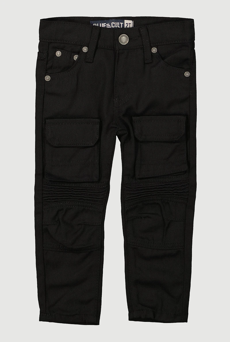Toddler Boys Velcro Closure Cargo Pocket Moto Jeans, Black, Size 4T