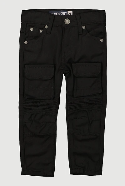Toddler Boys Velcro Closure Cargo Pocket Moto Jeans, Black, Size 4T