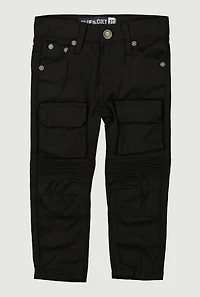 Toddler Boys Velcro Closure Cargo Pocket Moto Jeans, Black, Size 4T