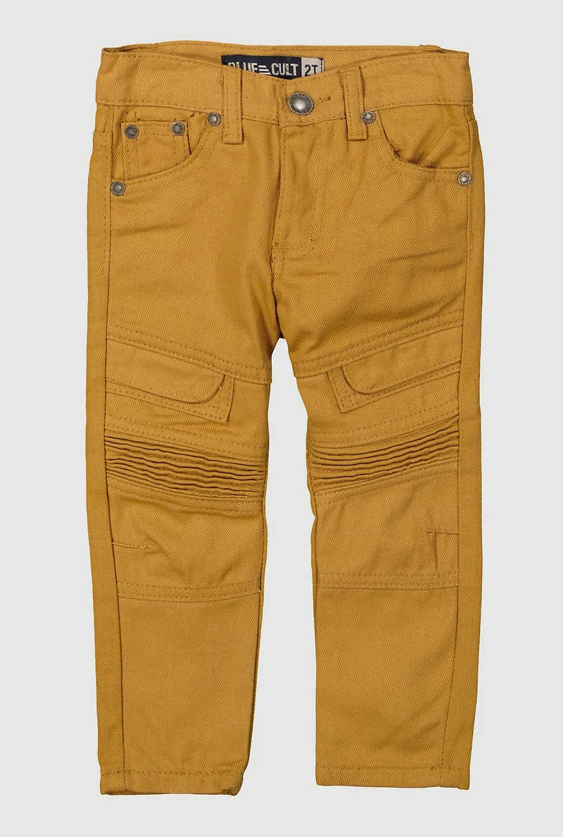 Toddler Boys Flap Detail Decorative Stitch Moto Jeans, Khaki, Size 3T