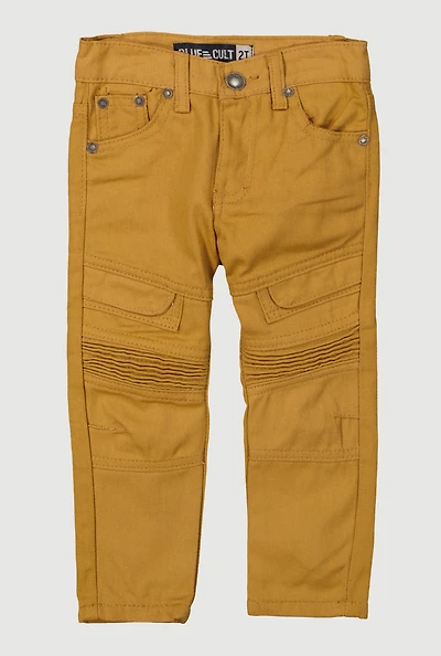 Toddler Boys Flap Detail Decorative Stitch Moto Jeans, Khaki, Size 3T