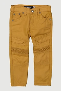 Toddler Boys Flap Detail Decorative Stitch Moto Jeans, Khaki, Size 3T