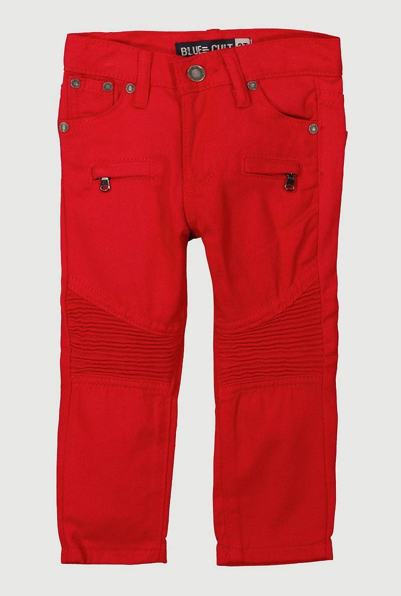 Toddler Boys Zipper Detail Moto Jeans, Red, Size 3T