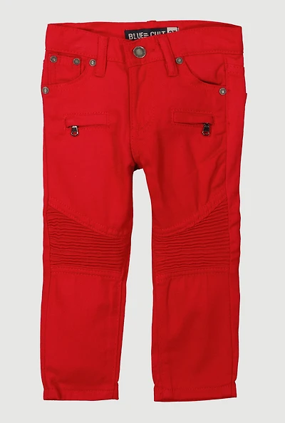 Toddler Boys Zipper Detail Moto Jeans, Red, Size 3T
