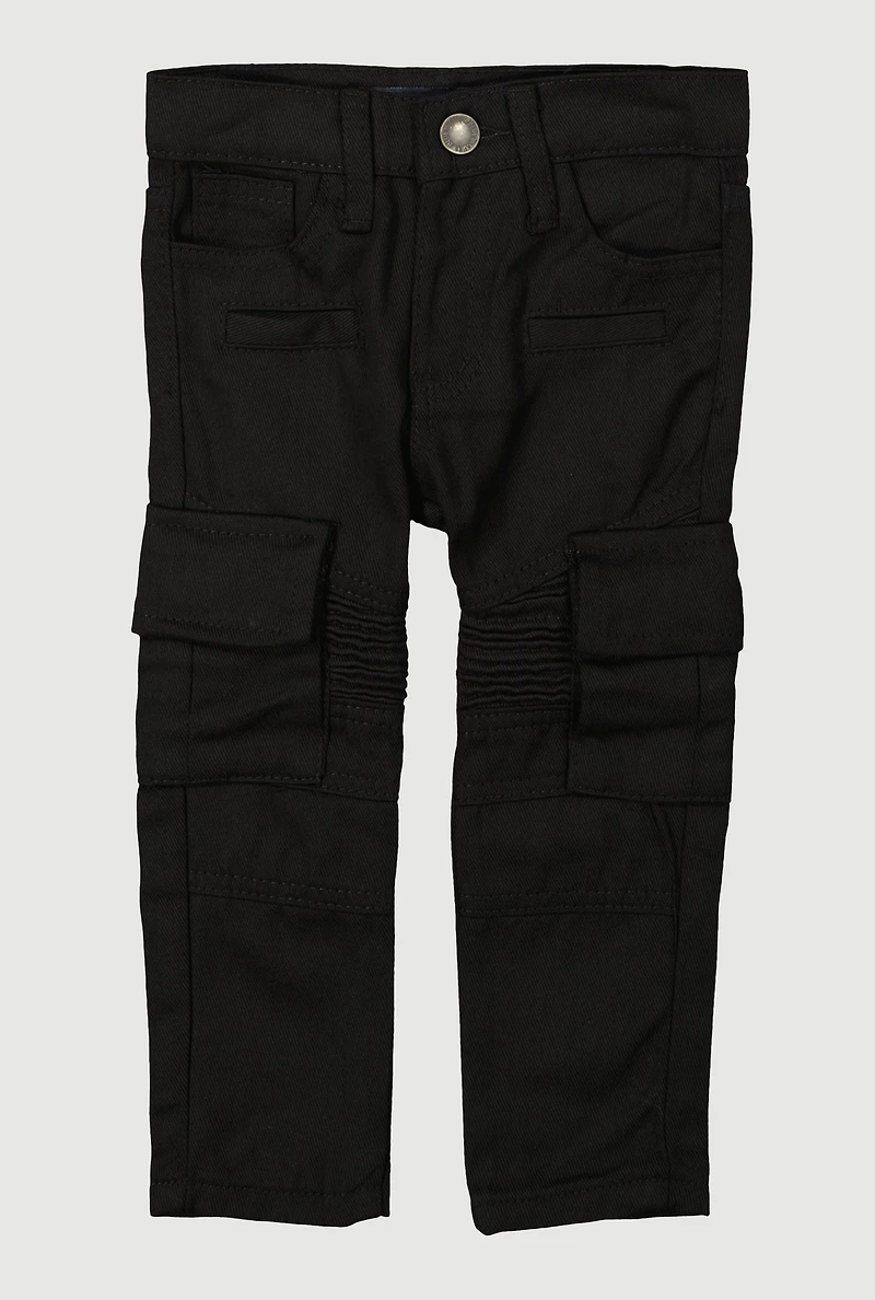 Toddler Boys Cargo Pocket Decorative Stitch Moto Jeans, Black, Size 2T