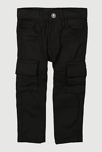 Toddler Boys Cargo Pocket Decorative Stitch Moto Jeans, Black, Size 2T