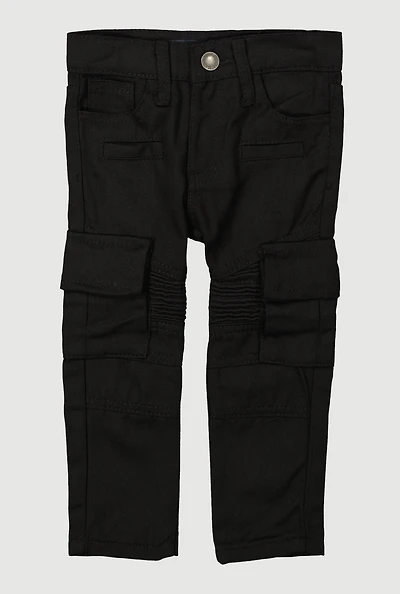 Toddler Boys Cargo Pocket Decorative Stitch Moto Jeans, Black, Size 3T