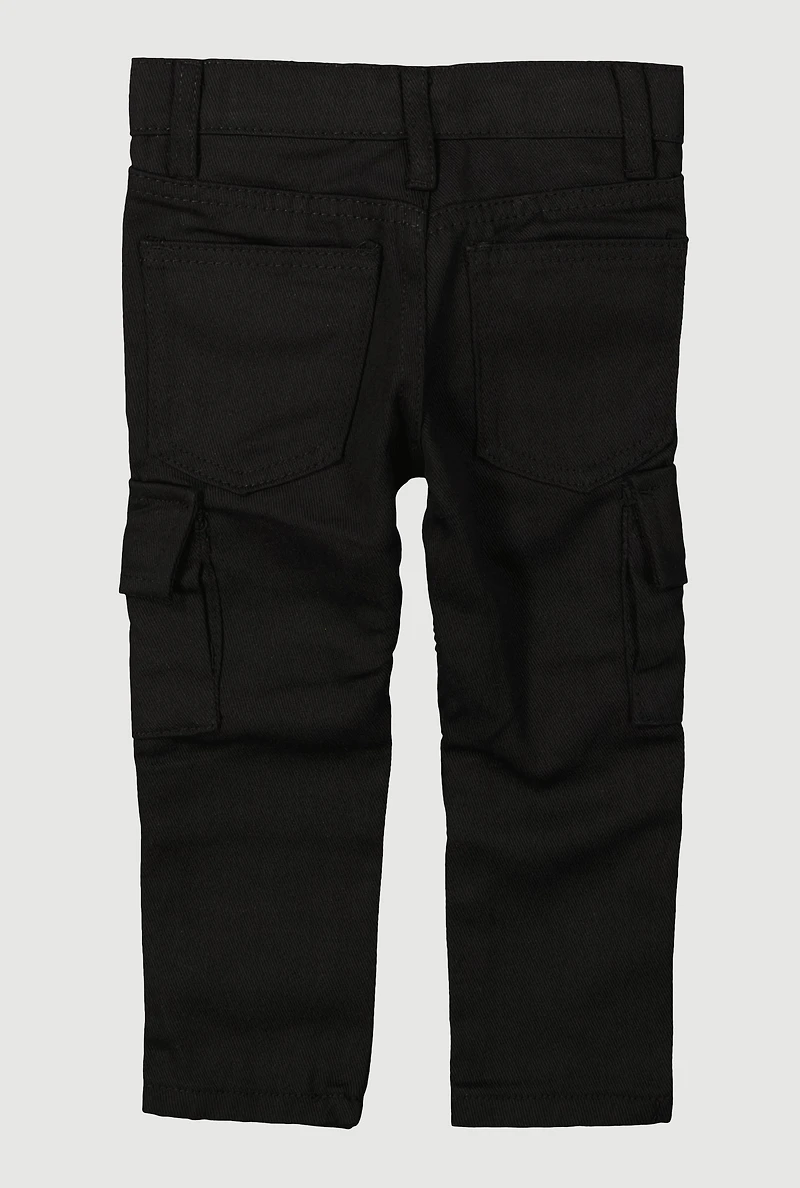 Toddler Boys Cargo Pocket Decorative Stitch Moto Jeans, Black, Size 2T