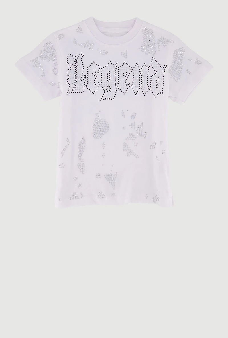 Toddler Boys Rhinestone Legend Graphic Print Tee, White,