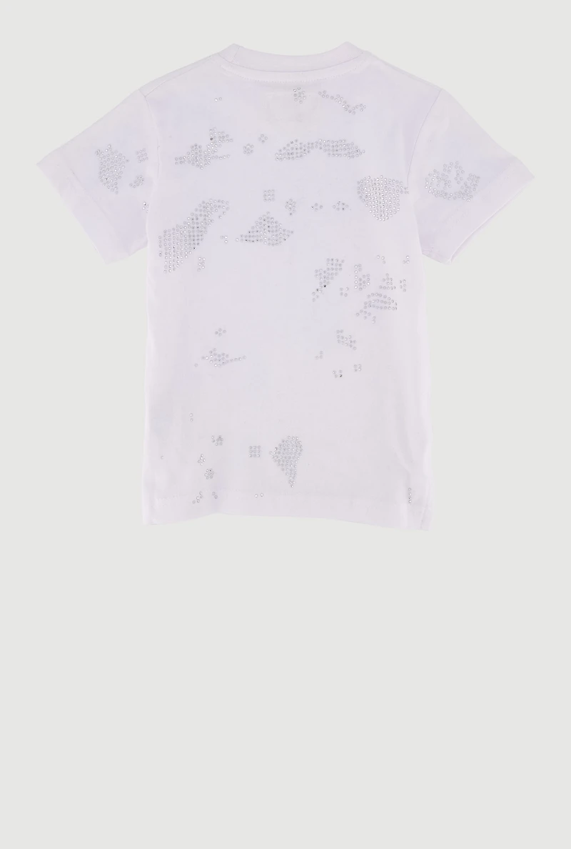 Toddler Boys Rhinestone Legend Graphic Print Tee, White,