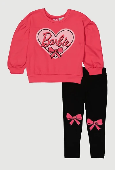 Toddler Girls Barbie Heart Graphic Sweatshirt and Leggings