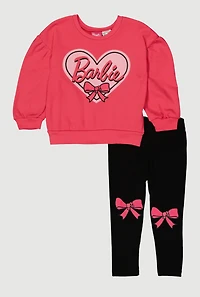 Toddler Girls Barbie Heart Graphic Sweatshirt and Leggings