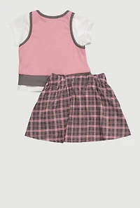 Toddler Girls Chenille Bow Color Block Top and Skirt Set, Pink,