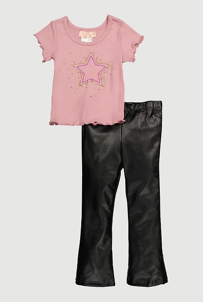 Toddler Girls Rhinestone Star Graphic Tee and Flare Pants, Multi,