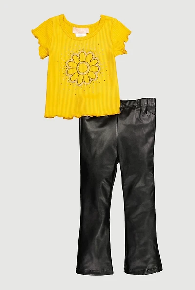 Toddler Girls Rhinestone Daisy Graphic Tee and Flare Pants, Multi, Size 2T