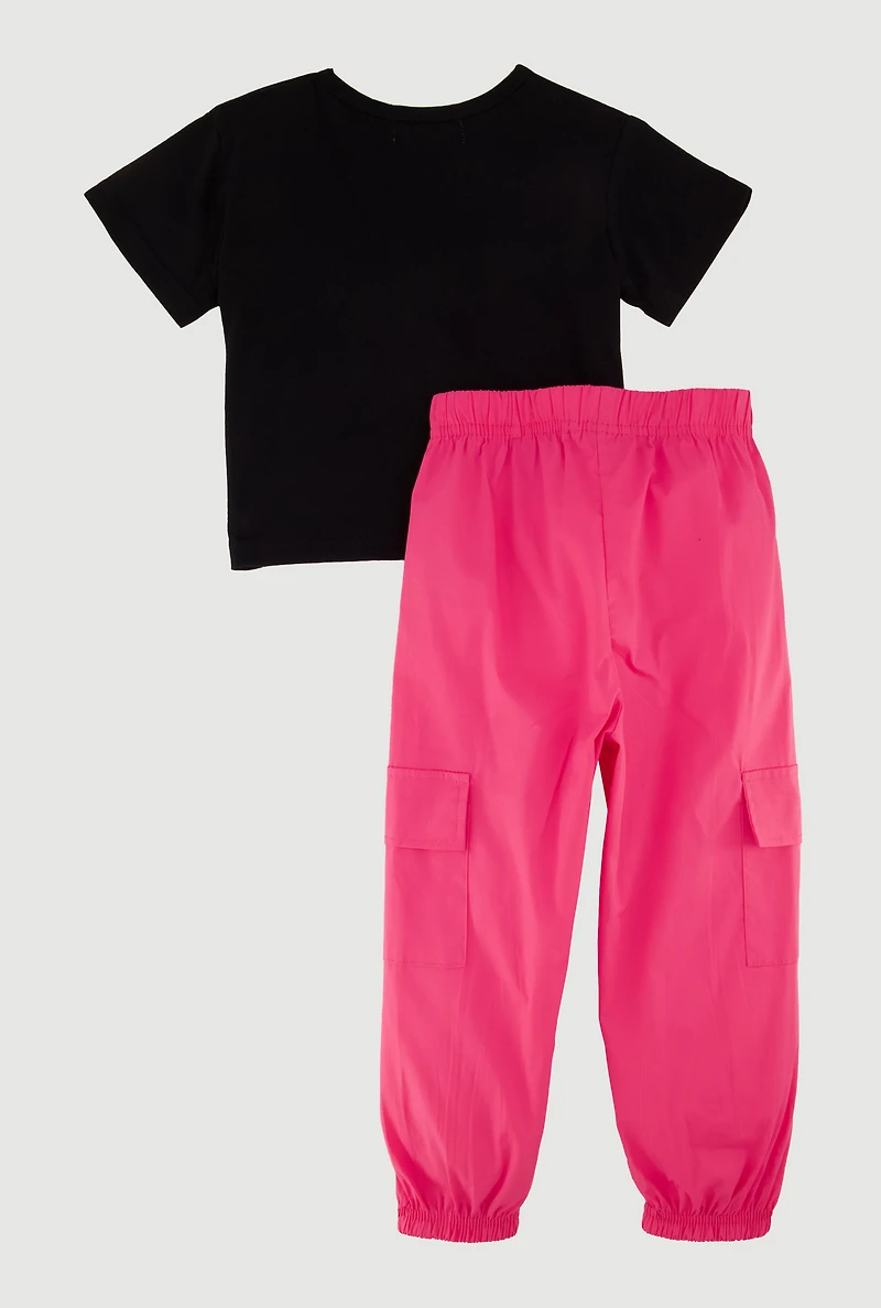 Toddler Girls Sequin Graphic Top with Cargo Joggers