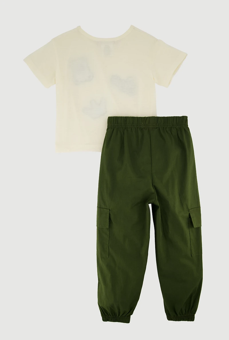 Toddler Girls Sequin Love Teddy Top and Cargo Joggers