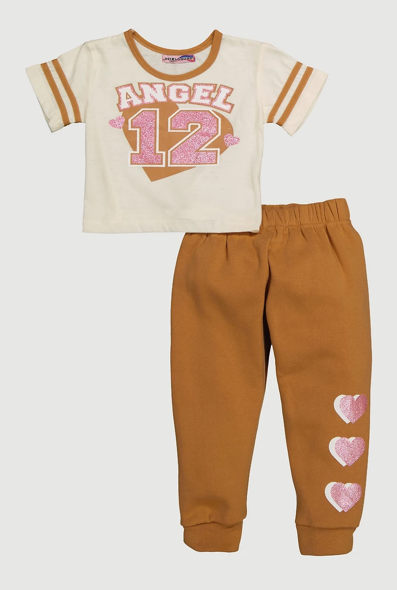 Toddler Girls Angel 12 Graphic Tee and Joggers Set, Brown, Size 3T