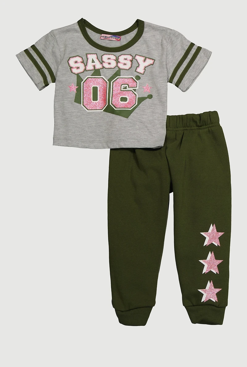 Toddler Girls Sassy 06 Graphic Tee and Joggers Set, Green, Size 2T