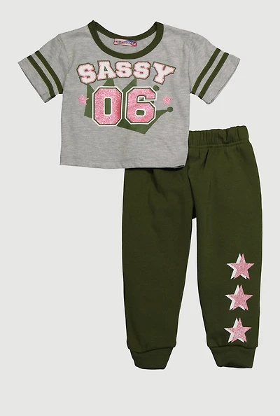 Toddler Girls Sassy 06 Graphic Tee and Joggers Set, Green, Size 2T