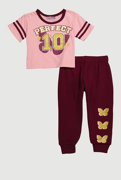 Toddler Girls Perfect 10 Graphic Tee and Joggers Set, Burgundy, Size 2T